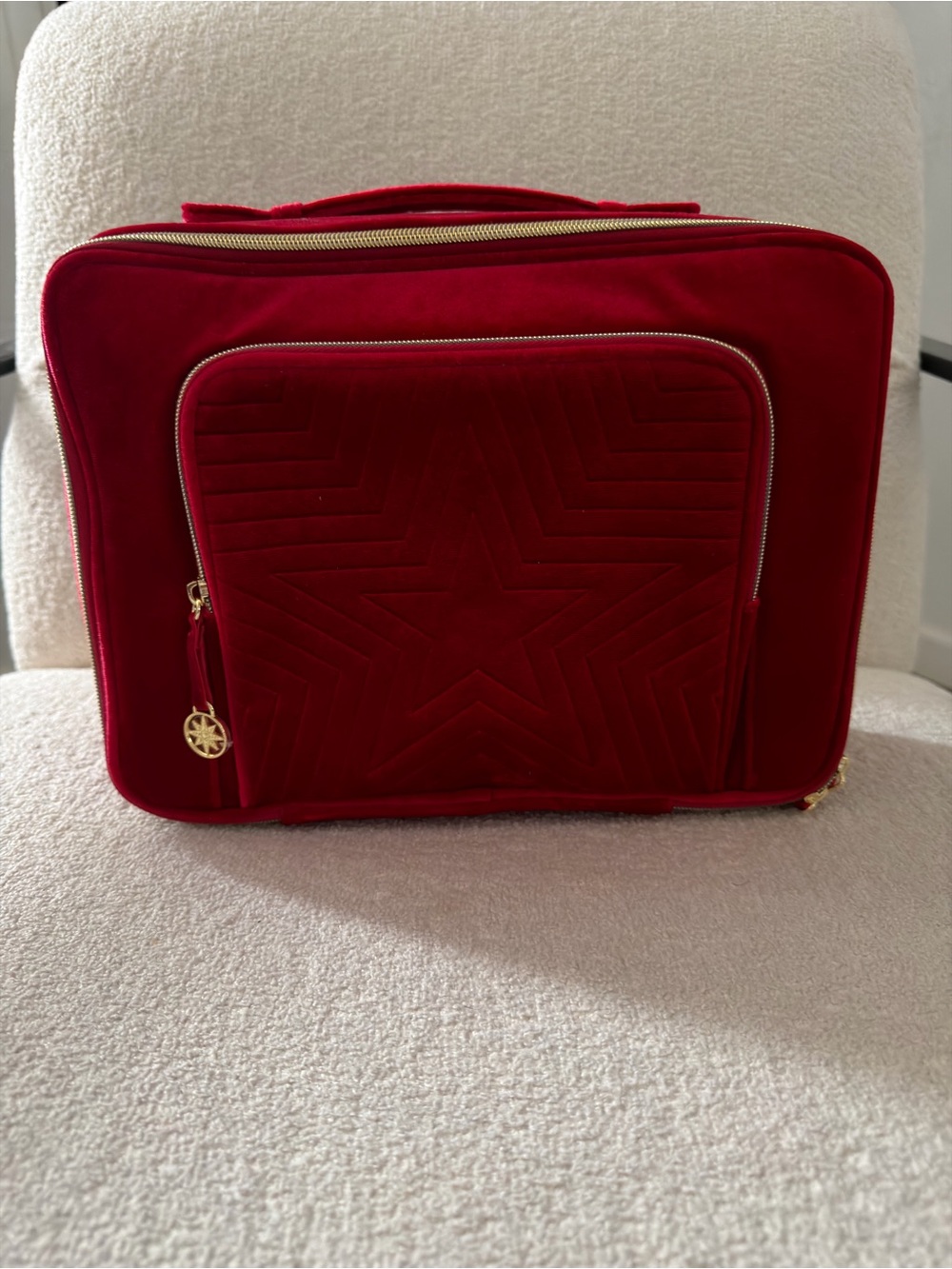 Estee Lauder Red Velvet Train Case with Gold Zipper